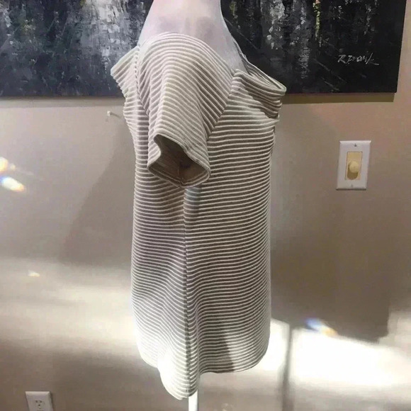 7th Avenue NY & Co Tan and White Draped Neckline Horizontal Striped Top-XL - Picture 3 of 12